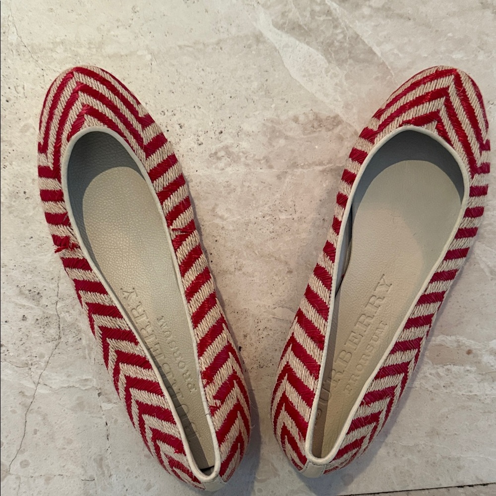 Burberry Red and Cream Chevron Flats